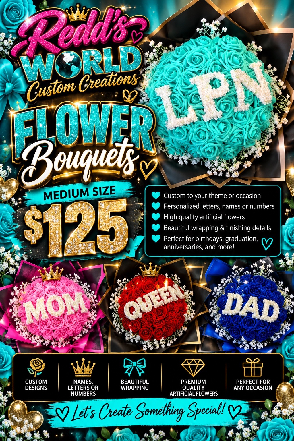 Medium Flower Bouquets — $125 pricing flyer